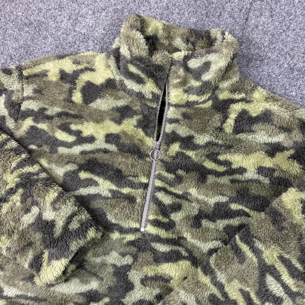 Express Mens Camo Fleece Quarter Zip Pullover Green Camouflage Mock Neck Small
